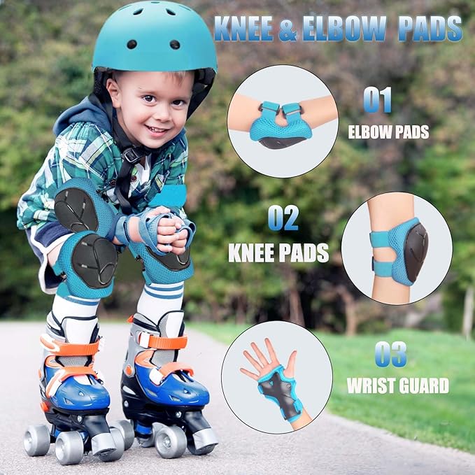 Kids Bike Helmet Set Adjustable Helmet for Ages 3-15 Kids Toddler Boys Girls Youth, Multi-Sport Bicycle Skateboarding Football Rollerskating Scooter Rollerblade Balance Bike Helmets-BubblyBeeBaby