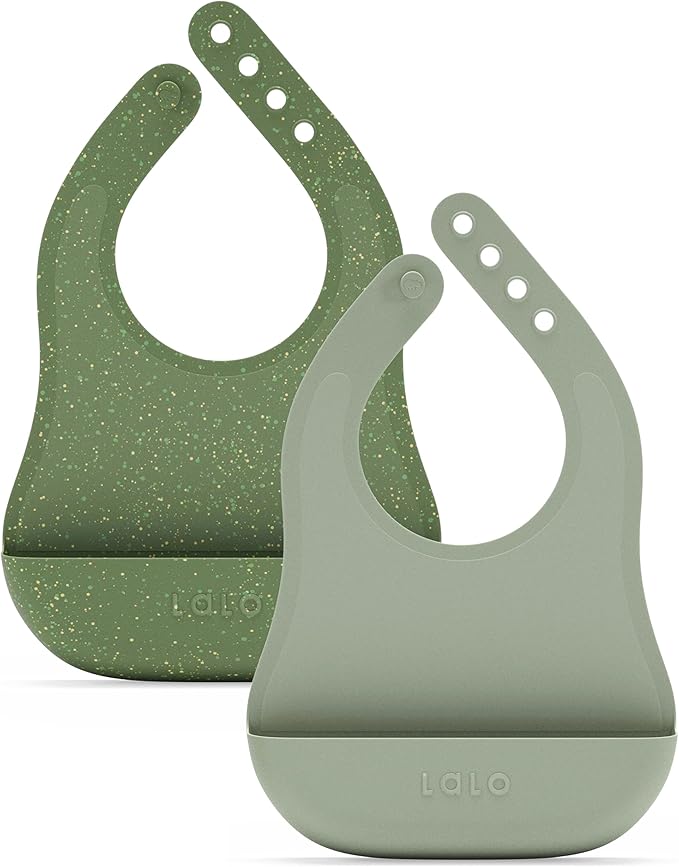 Lalo The Bib - Waterproof, Non-Toxic Silicone Baby Bib with Adjustable Neck Band & Silicone Food Pouch Catcher, Set of 2-BubblyBeeBaby