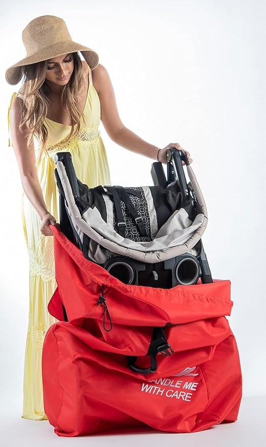 Travel Stroller Bag for Airplane, Red, 47" H x 24" W x 15" D, Fits Most Large, Single, Double, Jogging Strollers,Waterproof, Heavy-Duty Protection, Easy-to-Carry Design-BubblyBeeBaby