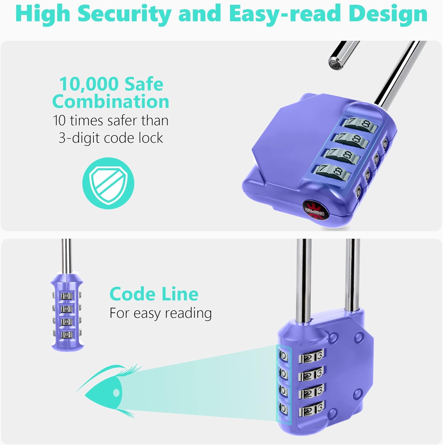 CL21VP 2.6 Inch Long Shackle Combination Lock, 4 Digit Combination Padlock Set Your own Combination for Gym Locker Lock, School, Gates, Doors, Toolbox, Hasps and Storage (Very Peri (L) *1)