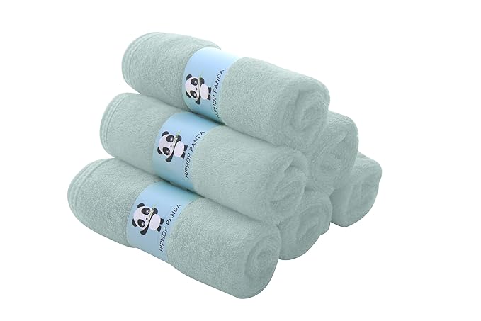 HIPHOP PANDA Baby Washcloths, Rayon Made from Bamboo - 2 Layer Ultra Soft Absorbent Newborn Bath Face Towel - Reusable Baby Wipes for Delicate Skin - Green, 6 Pack-BubblyBeeBaby