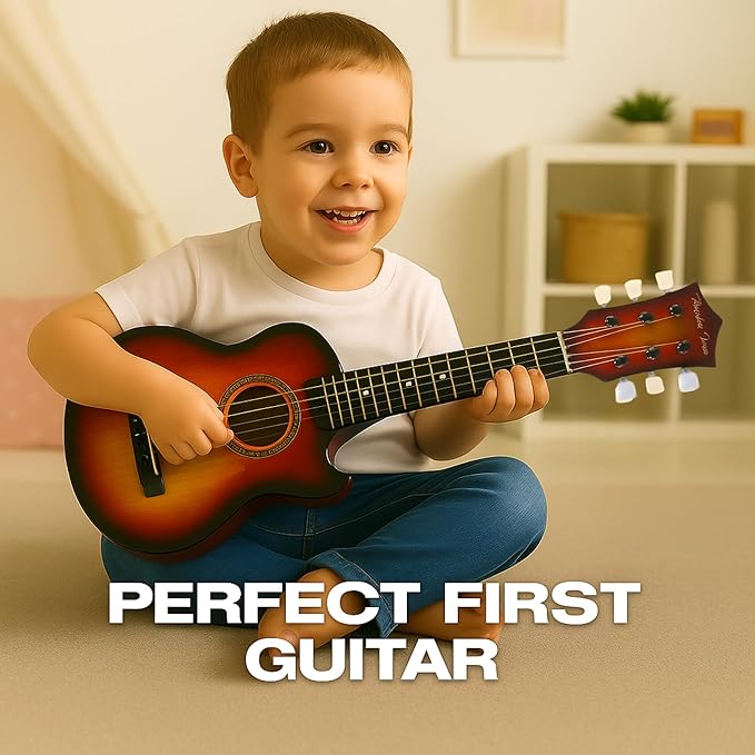 23" Acoustic Guitar, Kids 6 String Toy Guitar - Realistic Steel Strings - Beginner Practice First Musical Instrument for Children, Toddlers (Cherry Sunburst)-BubblyBeeBaby