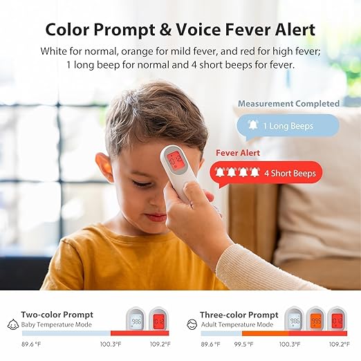 iHealth Infrared Digital Thermometer for Adults and Kids, Baby Thermometer with 3-in-1 Mode & 3-Color Prompt, Fever Alarm & Silent Mode, Forehead & Object Detection, 40 Memory Storages, PT9L, White-BubblyBeeBaby