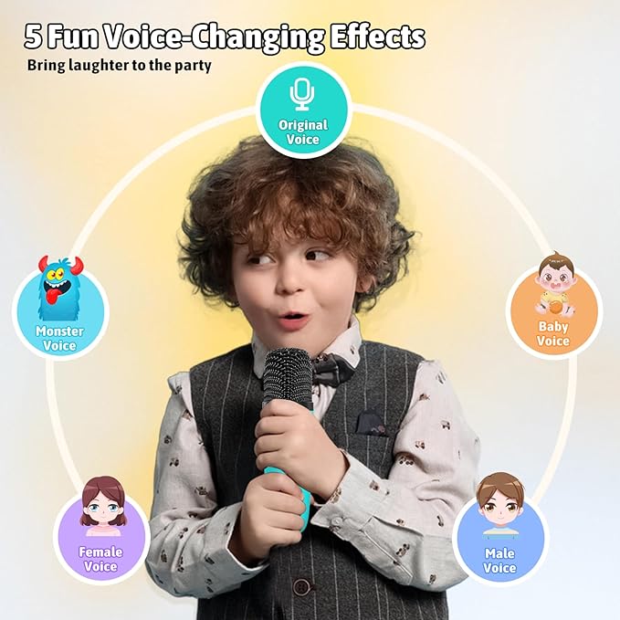 Karaoke Microphone Machine Toys for Kids Adults, Mini Portable Bluetooth Speaker with 2 Wireless Mics, Christmas Birthday Gifts for Boys Girls Ages 3 4 5 6 7 8 9 10 11 12+ Year (Green)-BubblyBeeBaby