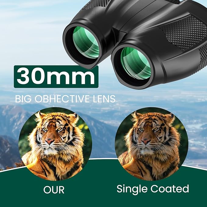 12x30 Compact Binoculars for Adults and Kids, High Power Lightweight Small Binoculars with Phone Adapter for Cruise Ship Hiking Bird Watching Sports Safari Viewing Football Sports Concert-BubblyBeeBaby