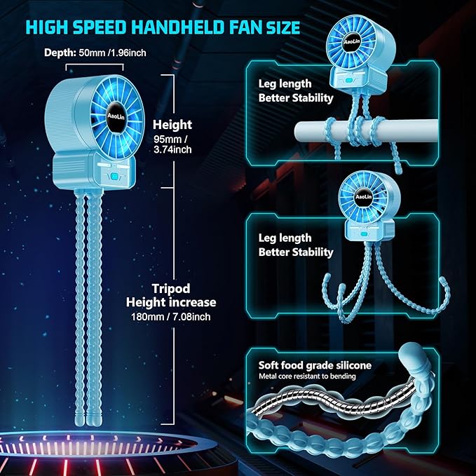 2 Pack Multifunctional Portable Stroller Fan 4 Speed 6600rpm High Speed Usb Rechargeable Personal Mini Handheld Fan Extended Tripod for Desktop Winding Kids Bed Treadmill Bike Golf Cart Outdoor Travel-BubblyBeeBaby