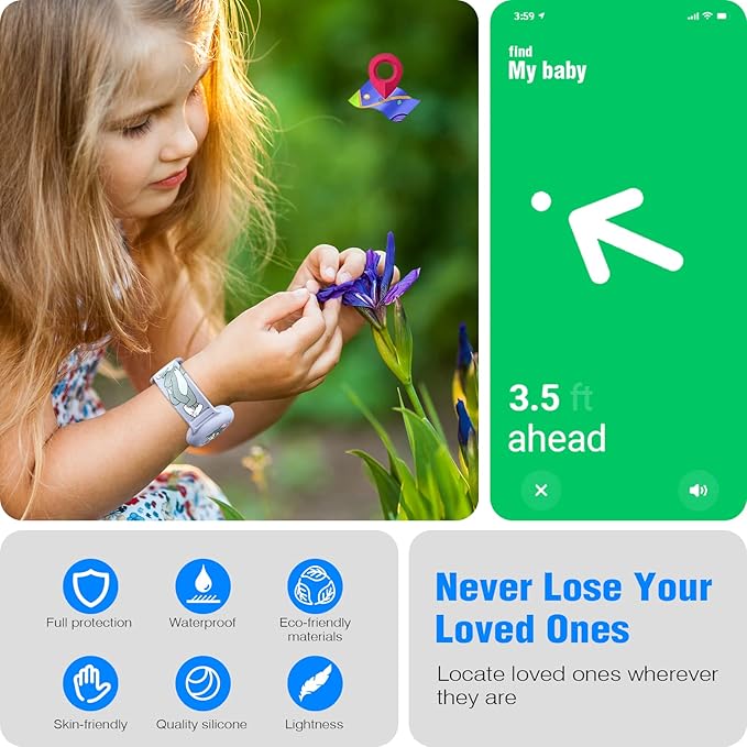 2 Pack AirTag Bracelet for Kids, Waterproof Cute Cartoon Air tag Holder for Kids with Watch Band Design, Full Coverage Silicone Airtag Hidden Accessories for Child, Healthy Material Brown + Grey-BubblyBeeBaby