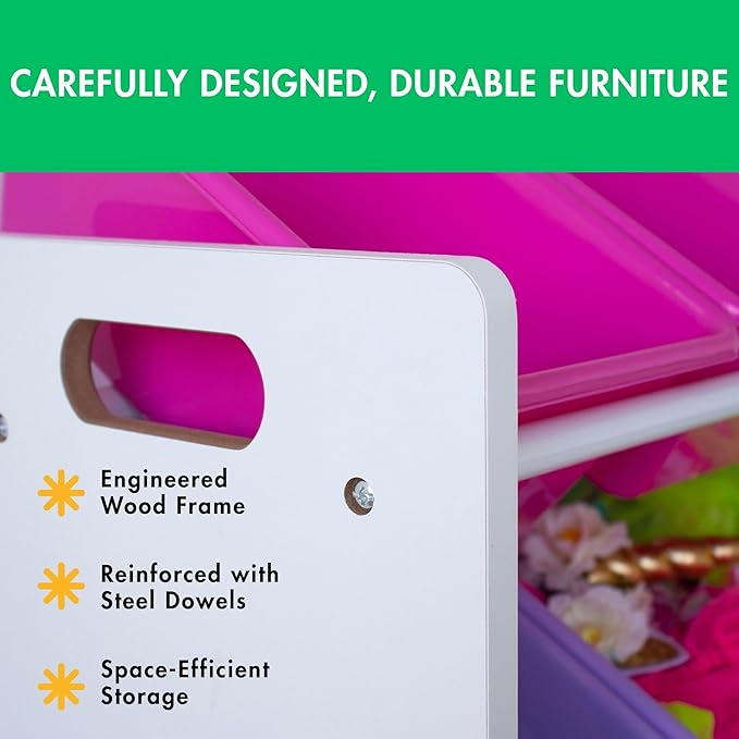 Humble Crew Kids Toy Storage Organizer with 12 Plastic Bins, White/Pink/Purple/Turquoise – Removable Bins for Playroom, Bedroom, Toddler Furniture for Boys and Girls Ages-BubblyBeeBaby