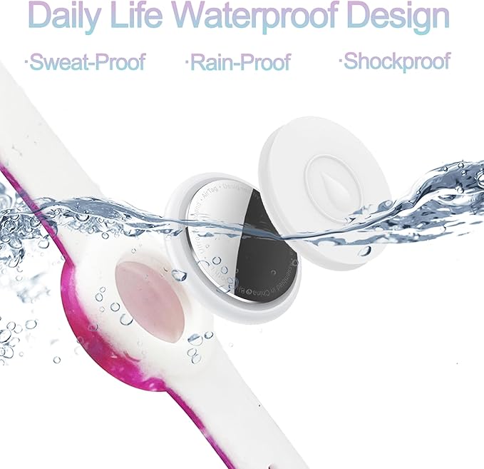 2 Pack Waterproof AirTag Bracelet for Kids, Hidden Printed Wristband for Apple Air Tag, Silicone AirTag Holder GPS Tracker Case for Band for Child Toddler, Secure Anti-Lost Protection(Pink,Purple)-BubblyBeeBaby