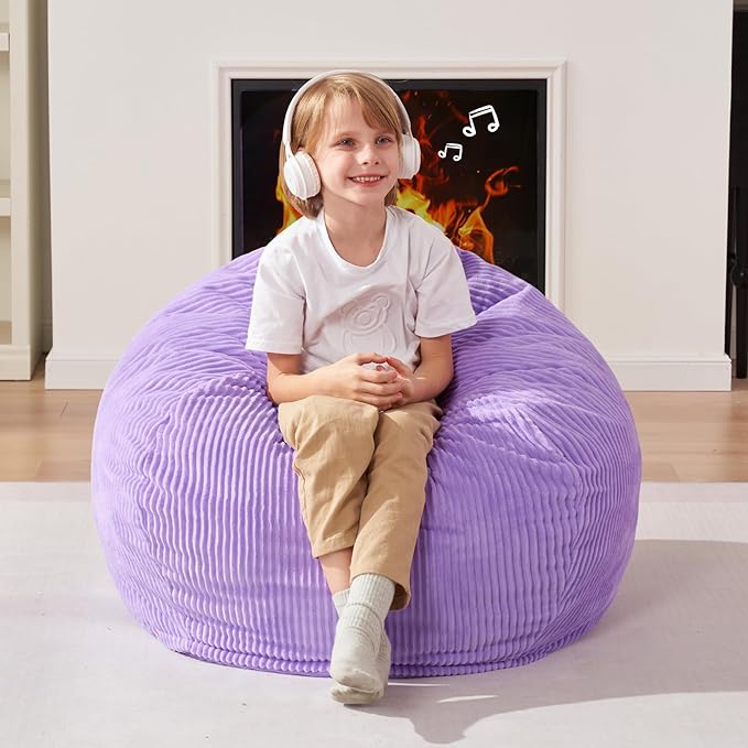 Homguava 2FT Bean Bag Chair,Teardrop Bean Bags Small Beanbag Chair with Memory Foam Filled and Ultra Soft Corduroy Cover for Living Room, Bedroom (Small,Purple)-BubblyBeeBaby