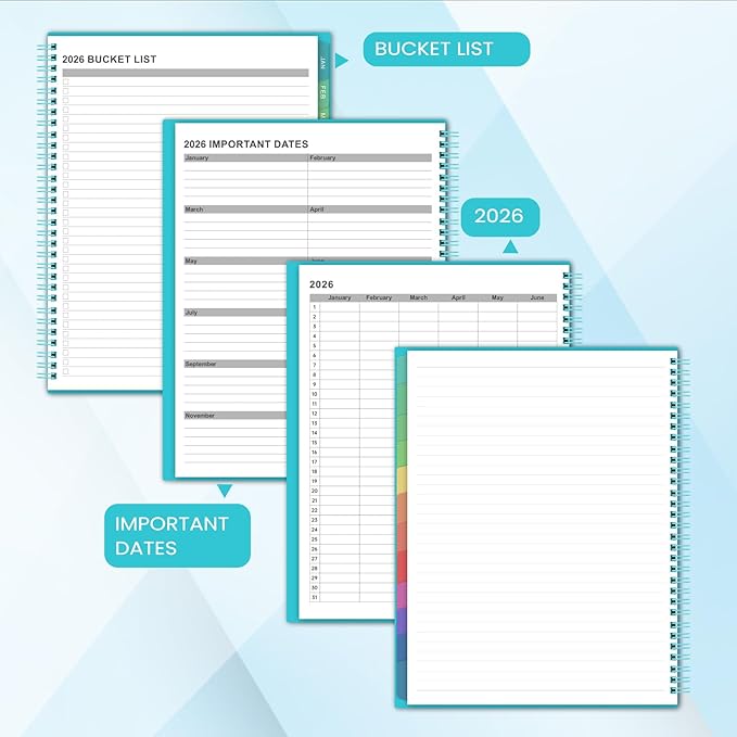 2026 Monthly Planner/Calendar - 2026 Planner, JAN 2026-DEC 2026, 12-Month Planner with Colorful Tabs, 2026 Calendar Planner for Daily Organizing - Waterproof Cover (8" x10", Monthly Pages & Notes, Blue)-BubblyBeeBaby