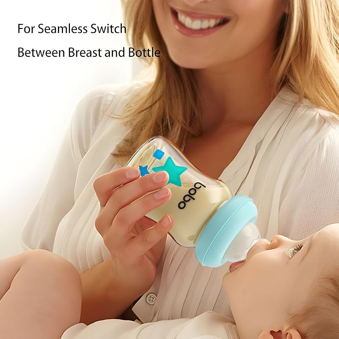 YOHKOH PPSU Baby Bottle Wide Neck, Newborn Anti-Colic Baby Bottle with Natural Response Nipple, Streamlined Body, Easy to Clean (5.4oz (Pack of 2), Blue)-BubblyBeeBaby