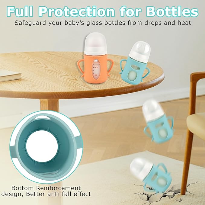 Silicone Sleeves for Pigeon Baby Bottles 5.4oz,Anti Breakage Glass Baby Bottle Holder with Handles 2 Pack-BubblyBeeBaby
