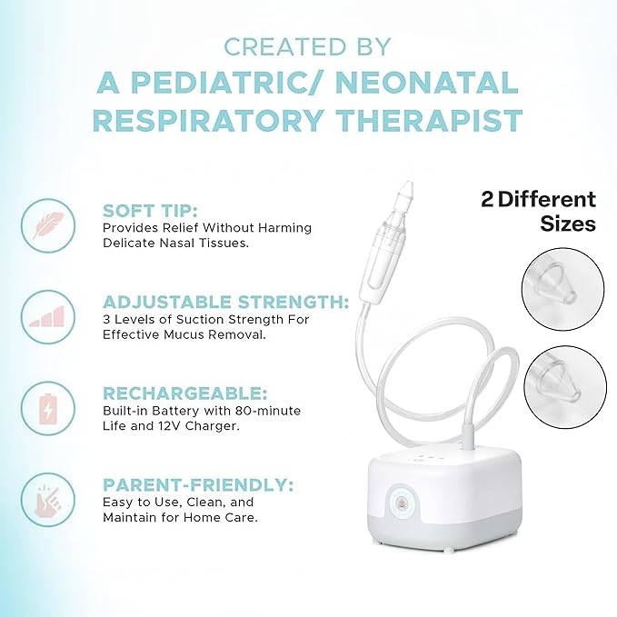 Hospital Grade Nasal Aspirator For Baby – Electric Nose Sucker for Baby & Toddler with 3-Level Suction, Portable & Rechargeable Mucus Removal for Breathing Relief, Cordless Booger Sucker & Snot Sucker-BubblyBeeBaby