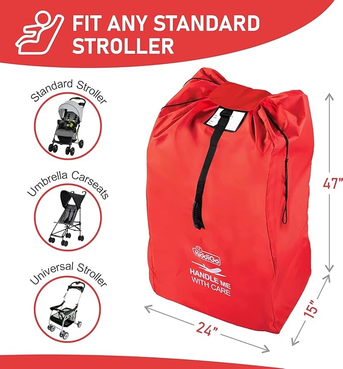 Travel Stroller Bag for Airplane, Red, 47" H x 24" W x 15" D, Fits Most Large, Single, Double, Jogging Strollers,Waterproof, Heavy-Duty Protection, Easy-to-Carry Design-BubblyBeeBaby