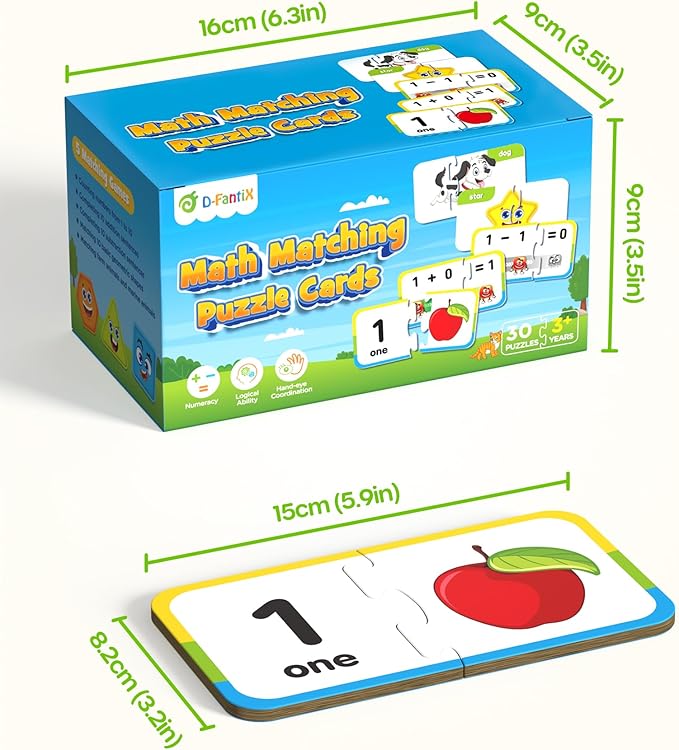 D-FantiX 30 Self-Correcting Number Puzzles, Double-Sided Addition and Subtraction Games, Kindergarten Math Games for Kids, Montessori Math Puzzles Educational Toys Preschool Learning Activities-BubblyBeeBaby