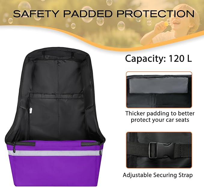 Car Seat Travel Bag for Airplane,Infant Seat Travel Bag with Shoulder Strap,Padded Car Seats Backpack with Reflective Stripes,Large Carseat Carrier Bag Travel Car Seat Cover,Purple-BubblyBeeBaby