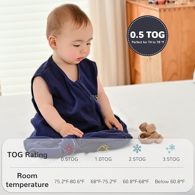 JELLYMONI Baby Sleep Sack 12-18 Months 100% Cotton Wearable Blanket, 0.5 TOG Soft Lightweight Toddler Sleeping Sack 3 Pack 2-Way Zipper Newborn Sleep Sacks-BubblyBeeBaby