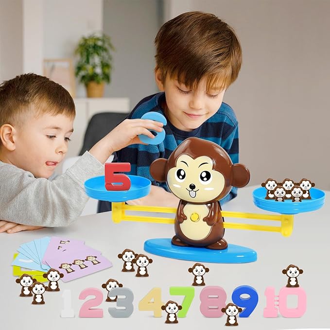 BAKAM Monkey Balance Scale Toy, Number Counting Blocks Games, Montessori Math Games for Kids 5-7, Preschool Kindergarten Learning Activities, STEM Educational Toys for 3+ Year Old-BubblyBeeBaby