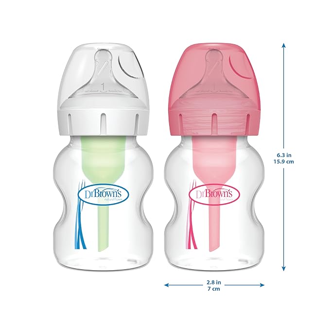 Dr. Brown's Natural Flow Anti-Colic Options+ Wide-Neck Baby Bottles 5 oz/150 mL,with Level 1 Slow Flow Nipple,4 Pack,0m+-BubblyBeeBaby