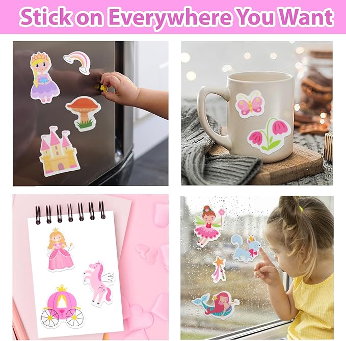 Jelly Sticker Books for Toddlers 2-4 Travel Essentials, Reusable Sticker Book + 8 Scenes + 2 Matching Games + 51 Large Princess Stickers for 1-3 Toddler Activities (Wonderland)-BubblyBeeBaby