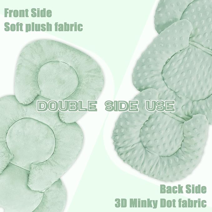 GFU Infant Car Seat Insert Head and Body Support, Reversible Newborn Insert for Carseat with Strap Pads, Soft Stroller Cushion Pillow Insert for Boys and Girls, Fits for Stroller, Swing, Green-BubblyBeeBaby