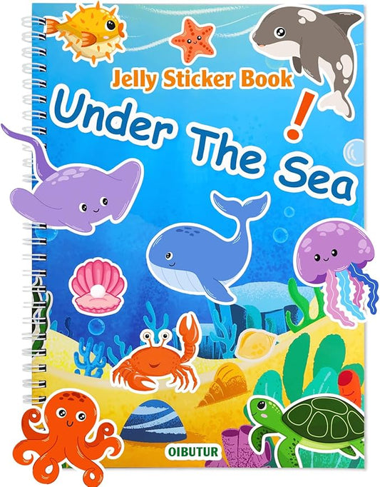 Jelly Sticker Books for Toddlers 2-4 Years, Under The Sea Stickers for Kids 1-3, Reusable Sticker Book for Toddler Plane Activities Travel Essentials (Under The Sea)-BubblyBeeBaby