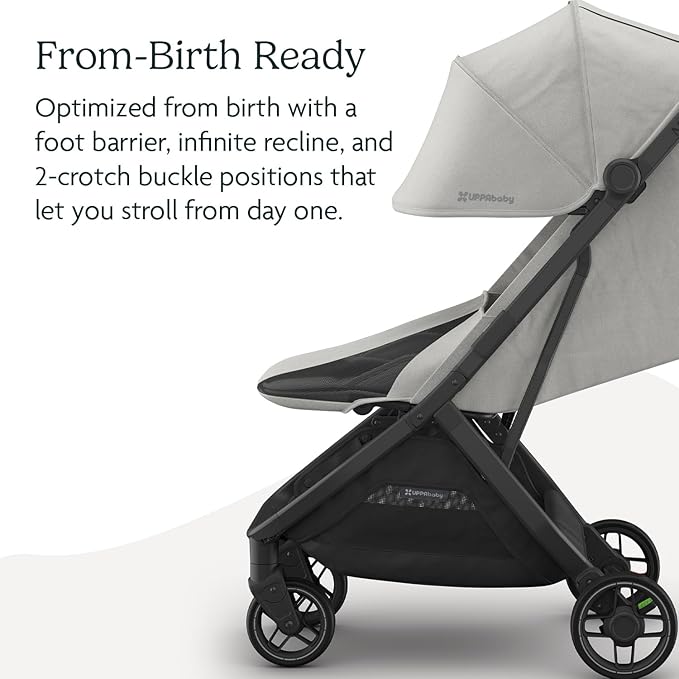 UPPAbaby Minu V3 Travel Stroller | Lightweight + Compact Design | One-Hand Fold + Unfold | from Birth + Overhead Compatible | Savannah (Pearl Gray Mélange/Carbon Frame/Chestnut Leather)-BubblyBeeBaby