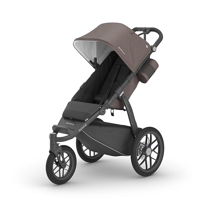 UPPAbaby Ridge Jogging Stroller/Durable Performance Jogger with Never-Flat Tires/Built for Walking, Running, Hiking/Water Bottle Holder and Basket Cover Included/Theo (Dark Taupe/Carbon Frame)-BubblyBeeBaby