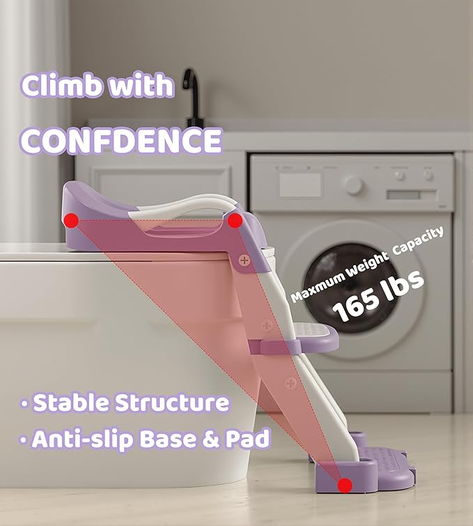 2-in-1 Toddler Potty Training Toilet Seat with Step Stool Ladder – Adjustable Height Potty Chair Urinal for Baby Boys Girls Age 1-3, Foldable Training Potty with Splash Guard & Anti-Slip Feet, Purple-BubblyBeeBaby