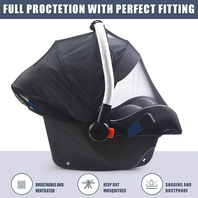 Baby Mosquito Net for Infant Car Seats,Infant Stroller and Bassinets, Carrier,Breathable with Elastic Netting for Easy Fitting, Portable Durable & Long Lasting Infant Insect Shield Netting (Black-BubblyBeeBaby