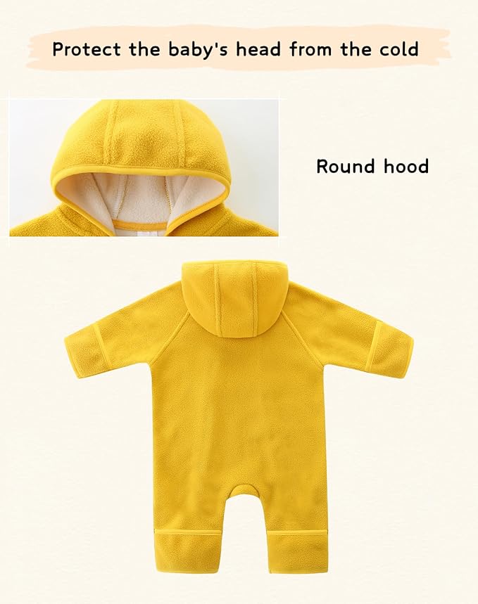 Newborn Baby Fleece Jumpsuit Girls Boys Winter Hooded Coverall Romper Cute Baby Snowsuit Clothes-BubblyBeeBaby