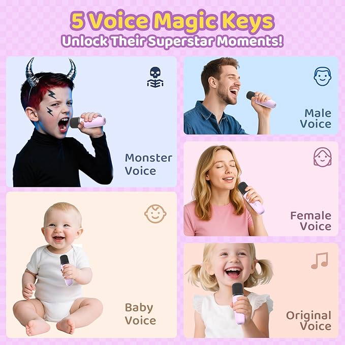 Karaoke Machine for Kids, Toys for 3-12 Years Old Girls Gifts, Kids Karaoke Microphone Machine Toy, Best Fun Christmas Birthday Gifts for 5 6 7 8 9 10 11 Years Teens Girl Boys Purple 2 Mic-BubblyBeeBaby