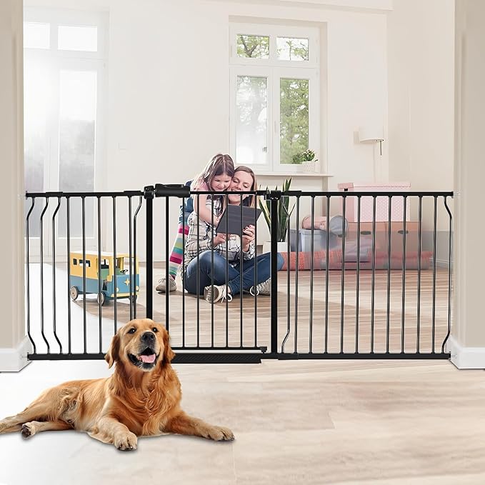 HOOEN 30" Tall Extra Wide Baby Gates for Doorways Stairs 86 to 105 Inch Large Long Pressure Mounted Dog Gates for The House Metal Tension Indoor Child Safety Gates for Kids or Pets-BubblyBeeBaby