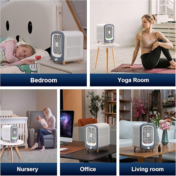 Jafanda Air Purifier for Home Bedroom 780sq ft, HEPA & Activated Carbon, Air Cleaner with Fragrance Sponge & Nightlight for Smoke, Allergies, Dust, Odor, VOC, Pet Dander, Pollen, Office, Desktop,Grey-BubblyBeeBaby