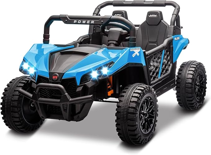 24V 2 Seater Ride On Car Truck, Power Wheels Kids UTV w/Parent Remote Control, 3.1 MPH Max Speed, Music Player, LED Lights & Storage, Electric Vehicle Ride On Toy for Kids Toddler Ages 3-8, Blue-BubblyBeeBaby