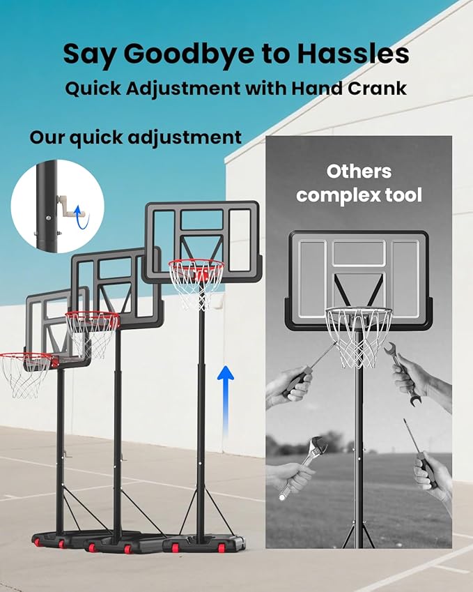 IGL Portable Basketball Hoop, 5.6-10FT Adjustable Basketball Goal System, 44 Inch Outdoor Basketball Hoop & Goals for Kids, Youth, and Adults in The Backyard, Driveway with PC Backboard-BubblyBeeBaby