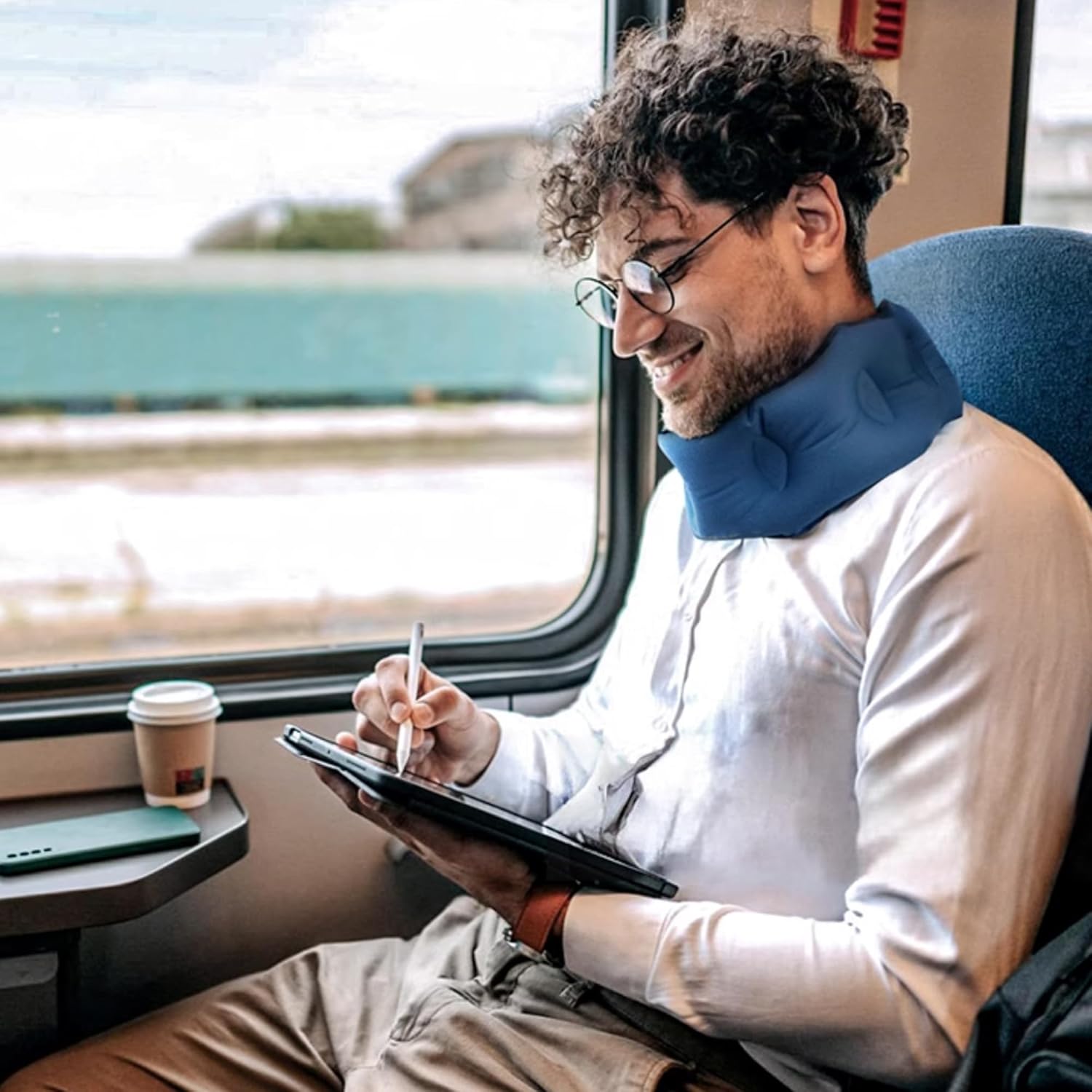 Inflatable Neck Pillow for Traveling on Plane, Inflatable Travel Pillows for Airplanes, Neck Pillow for Long Flight, Blow Up Neck Pillows for Air Travel