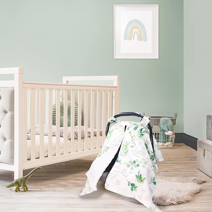 TANOFAR Car Seat Cover Baby, Carseat Covers Baby Boy Girl, Peekaboo Opening Infant Car Seat Cover for Winter, Warm & Cozy, Green Leaf-BubblyBeeBaby