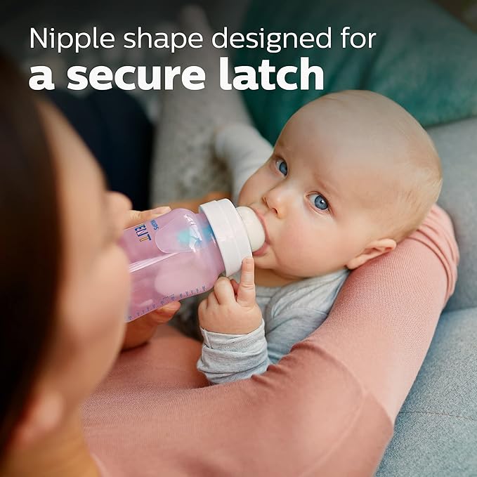 Philips Avent Anti-Colic Baby Bottle with AirFree Vent, 9oz, with Flow 2 Nipples, 1m+, 4pk, Pink, SCY703/14-BubblyBeeBaby