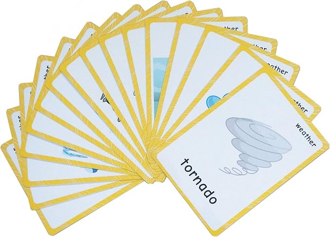 22 Weather Flash Cards(pre k flashcards) - Classroom Decorations and Early Learning Kindergarten Teacher Tools - Flash Cards Hole Punched - with 1 Ring -So You Can Sort and Organize The Cards Easily-BubblyBeeBaby