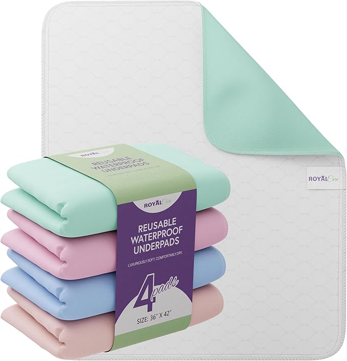 Incontinence Bed Pads - 4 Pack Reusable Waterproof Sofa, Mattress Protectors - Highly Absorbent, Machine Washable - for Children, Pets and Seniors - Assorted Colors (36" x 42" - 4 Pack - Multi Color)-BubblyBeeBaby