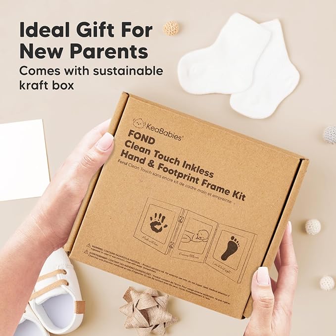 Inkless Baby Handprint and Footprint Kit for Newborn - Baby Footprint Kit, Newborn Keepsake Nursery Picture Frame,Dog Paw Print Maker,Personalized Gifts for New Mom,Showers & Registry(Cloud Gray/Gold)-BubblyBeeBaby