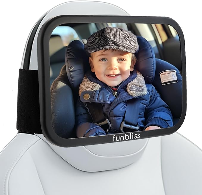 Funbliss Fixed Headrest Baby Car Mirror, Car Mirror for Baby Compatible with Tesla and other vehicles,360° Rotation, Shatterproof Plastic, No Assembly Required-BubblyBeeBaby