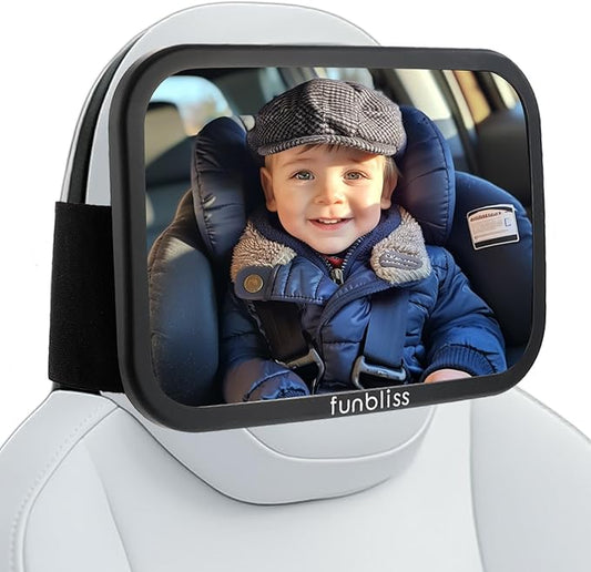 Funbliss Fixed Headrest Baby Car Mirror, Car Mirror for Baby Compatible with Tesla and other vehicles,360° Rotation, Shatterproof Plastic, No Assembly Required-BubblyBeeBaby