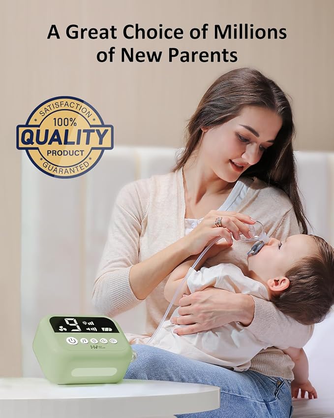 HEYVALUE Nasal Aspirator for Baby, Hospital Grade Nose Sucker with 9 Levels Suction, Night Light and Nursery Rhyme Soothing, Electric Nose Suction for Baby with Food-Grade Silicone Tips Green-BubblyBeeBaby