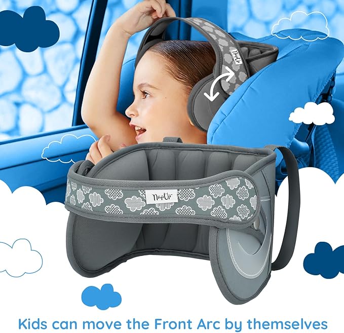 NAPUP Child Head Support for Car Seats – Safe, Comfortable Head & Neck Pillow Support Solution for Front Facing Car Seats and High Back Boosters – Baby & Kids Travel Accessories (Grey)-BubblyBeeBaby