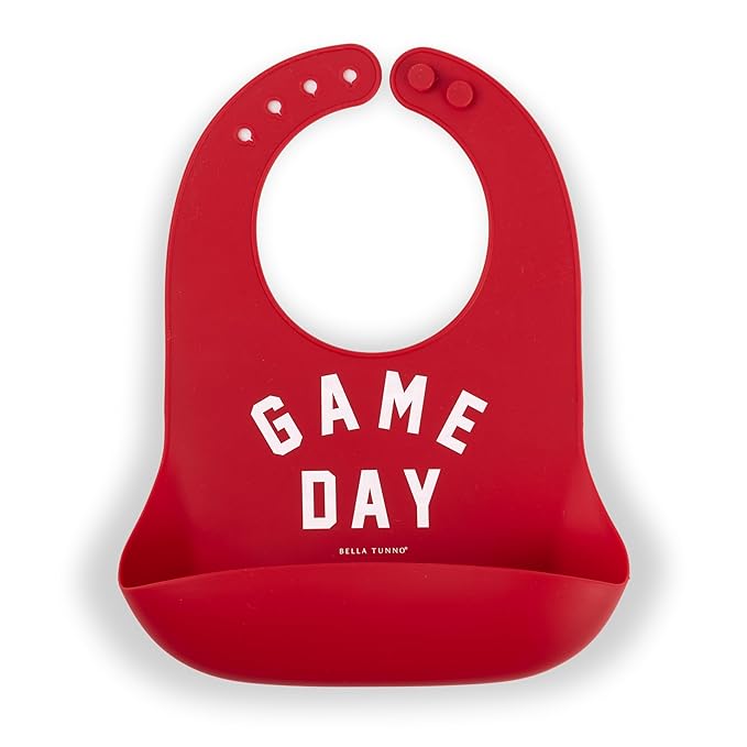Baby Bib for Eating by Bella Tunno, Waterproof Silicone Bib with Large Food Catcher, Adjustable Fit for Babies 4-12 months & Toddlers 1-3 Years, Boys & Girls, Game Day-BubblyBeeBaby