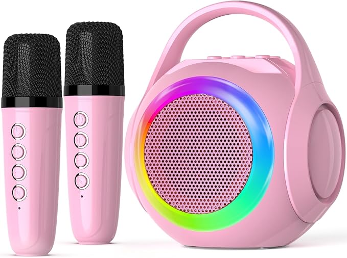 Hockvill Mini Karaoke Machine for Kids with 2 Microphones, Bluetooth Toddler Karaoke Toy with LED Lights, Rechargeable Portable Speaker for Girls & Boys Ages 3-10, Children’s Day & Birthday Gift Ideas-BubblyBeeBaby