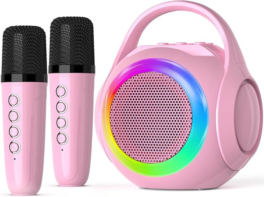 Hockvill Mini Karaoke Machine for Kids with 2 Microphones, Bluetooth Toddler Karaoke Toy with LED Lights, Rechargeable Portable Speaker for Girls & Boys Ages 3-10, Children’s Day & Birthday Gift Ideas-BubblyBeeBaby